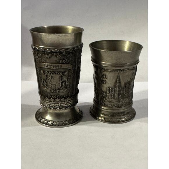 Vintage Pewter Mini Cups – German SKS Zinn, 2" & 2.5" - Picture 1 of 10
